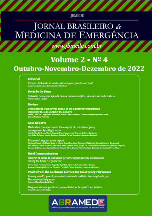 					View Vol. 2 No. 4 (2022): Jornal Brasileiro de Medicina de Emergência
				